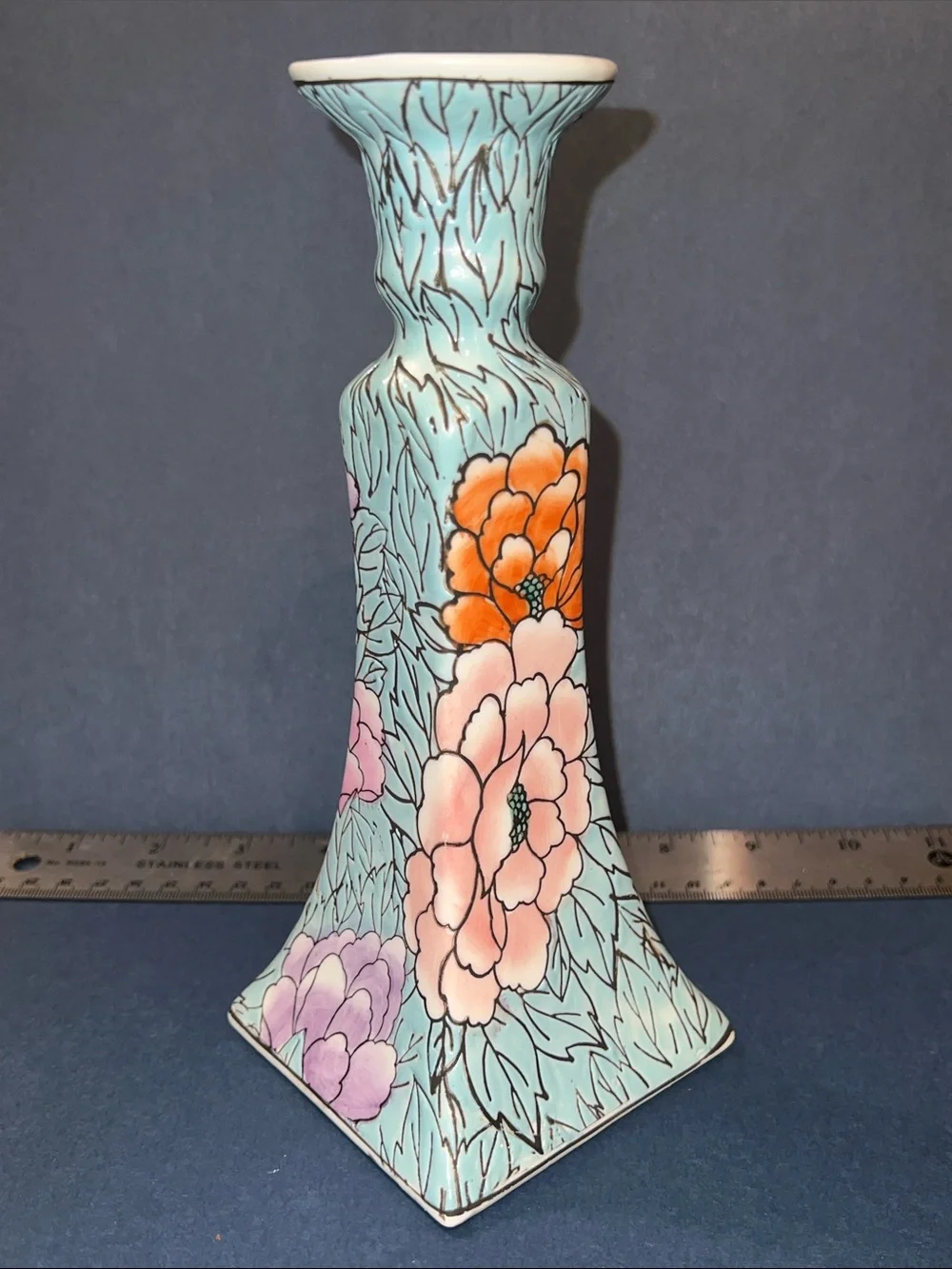 Vintage Hand-Painted Chinoiserie Porcelain Candlestick Holder